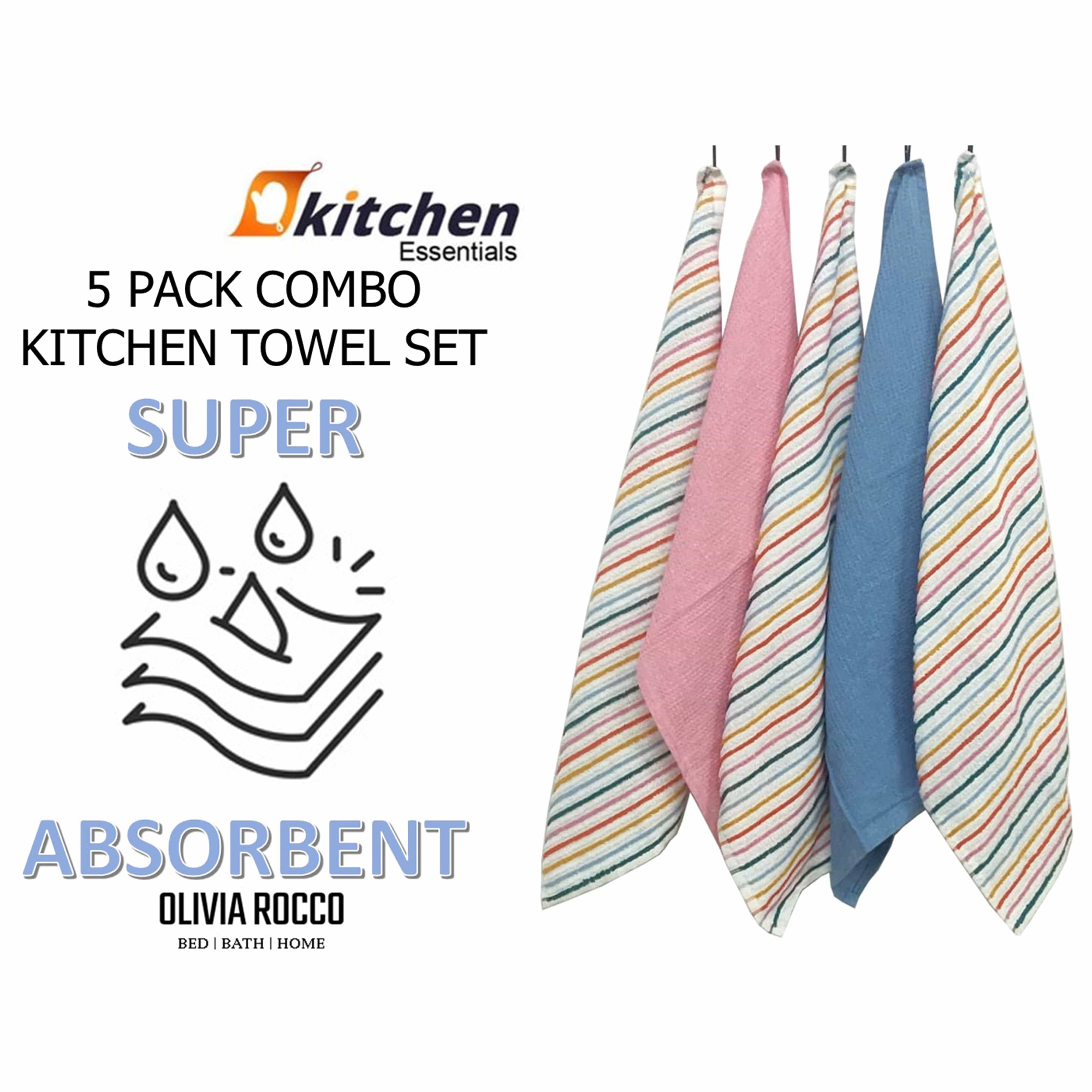 Olivia Rocco Striped Waffle Tea Towels, Pack of 5, Cotton Blend