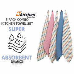 Olivia Rocco Striped Waffle Tea Towels, Pack of 5, Cotton Blend