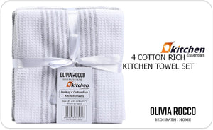 Olivia Rocco Cotton Tea Towels, Pack of 4, 65 x 45 cm, Green or Silver