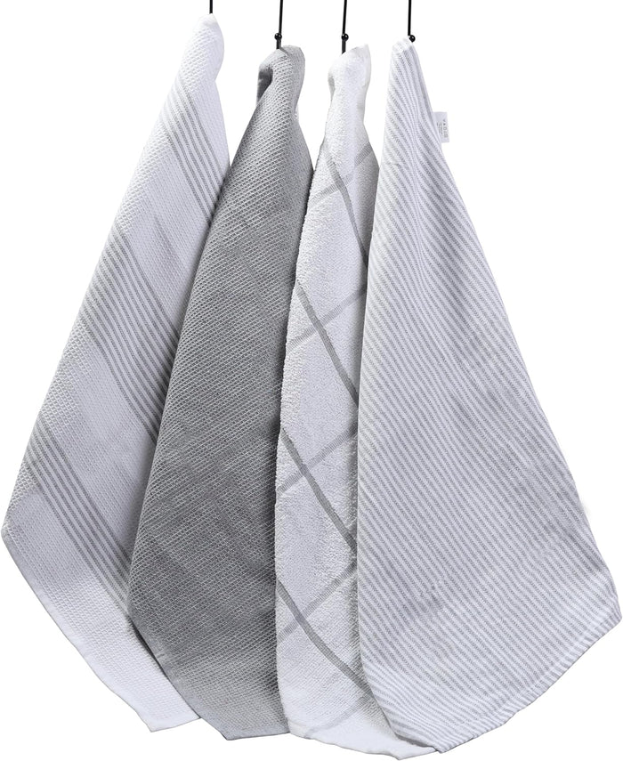 Olivia Rocco Cotton Tea Towels, Pack of 4, 65 x 45 cm, Green or Silver, Silver