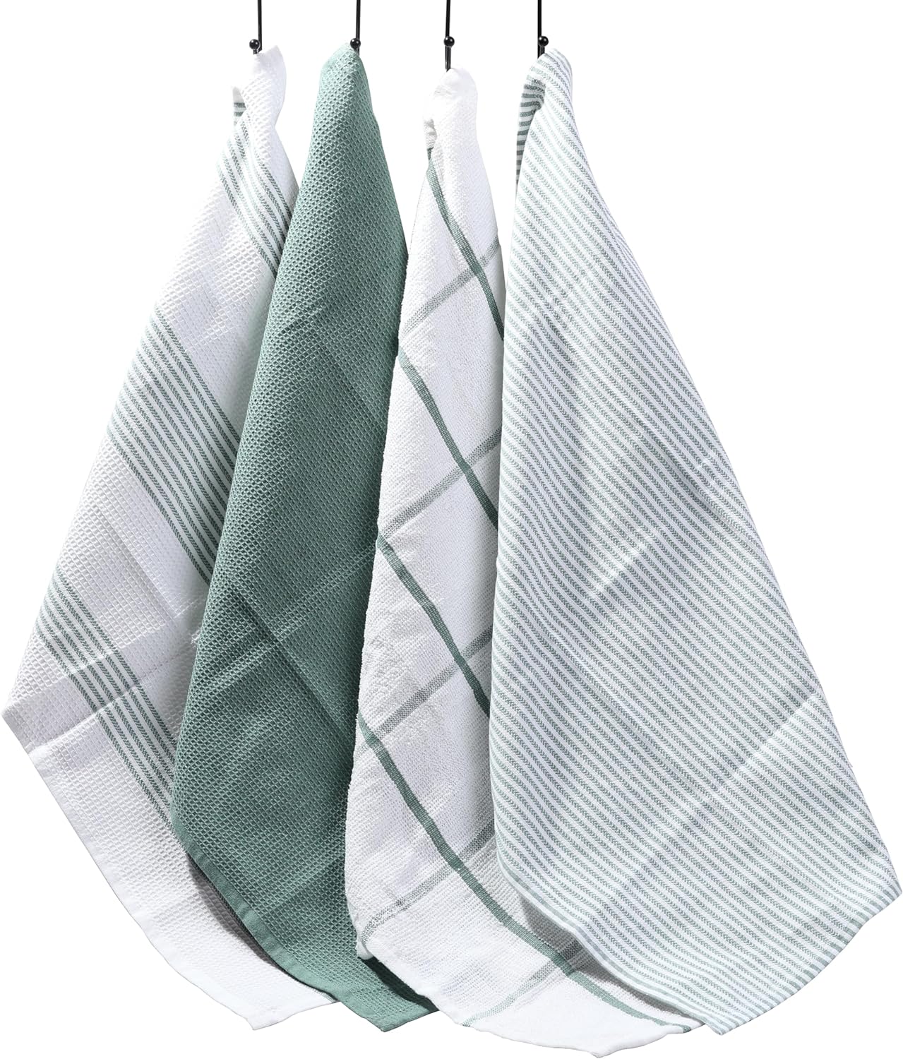 Olivia Rocco Cotton Tea Towels, Pack of 4, 65 x 45 cm, Green or Silver