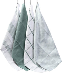 Olivia Rocco Cotton Tea Towels, Pack of 4, 65 x 45 cm, Green or Silver