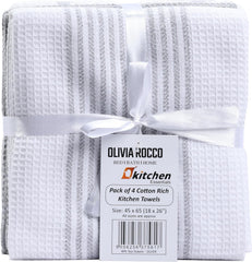 Olivia Rocco Cotton Tea Towels, Pack of 4, 65 x 45 cm, Green or Silver