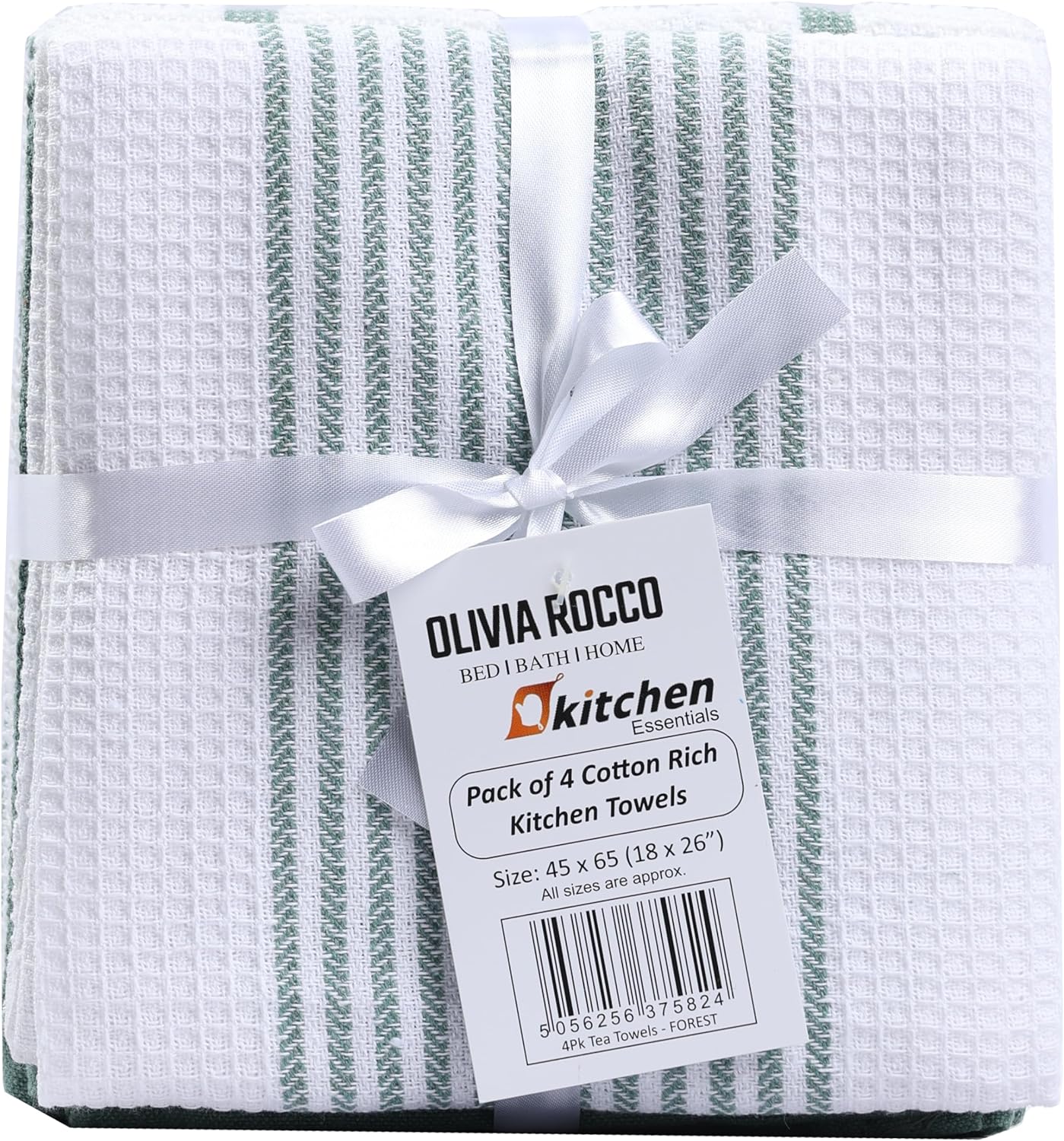 Olivia Rocco Cotton Tea Towels, Pack of 4, 65 x 45 cm, Green or Silver