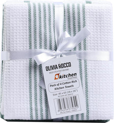 Olivia Rocco Cotton Tea Towels, Pack of 4, 65 x 45 cm, Green or Silver