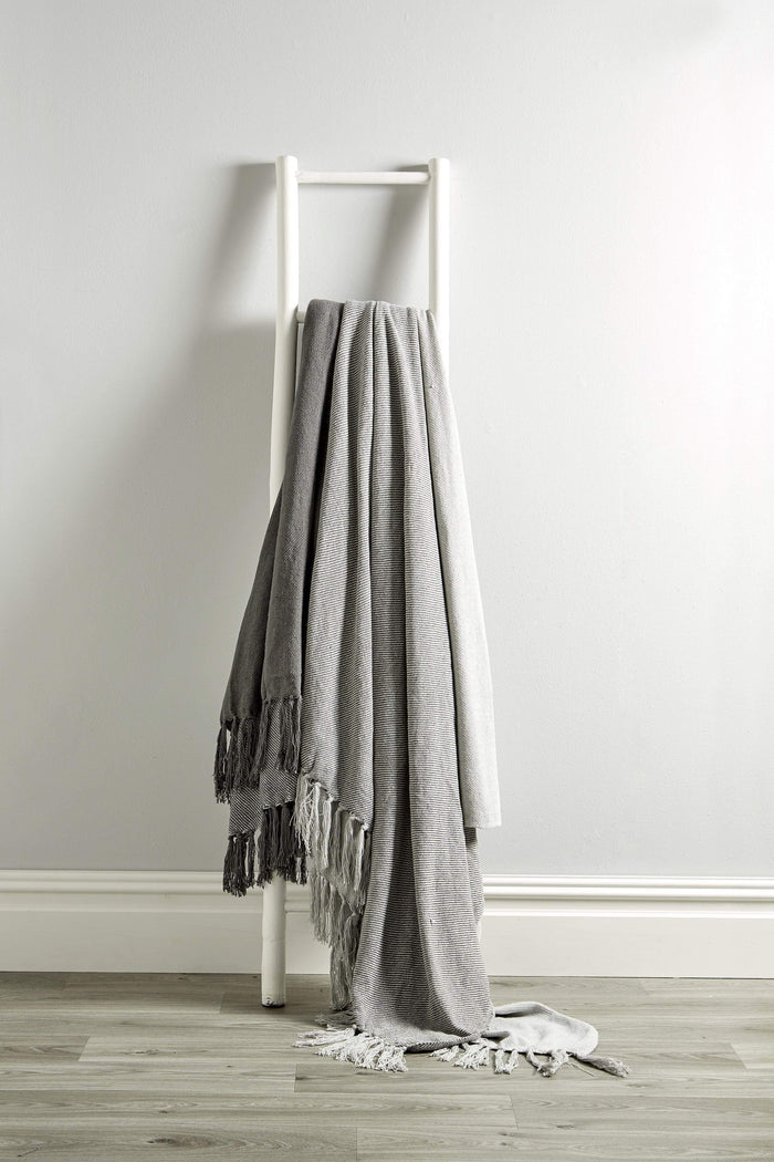 Olivia Rocco Handwoven Large Check Cotton Throw Blanket with Tassels, Grey