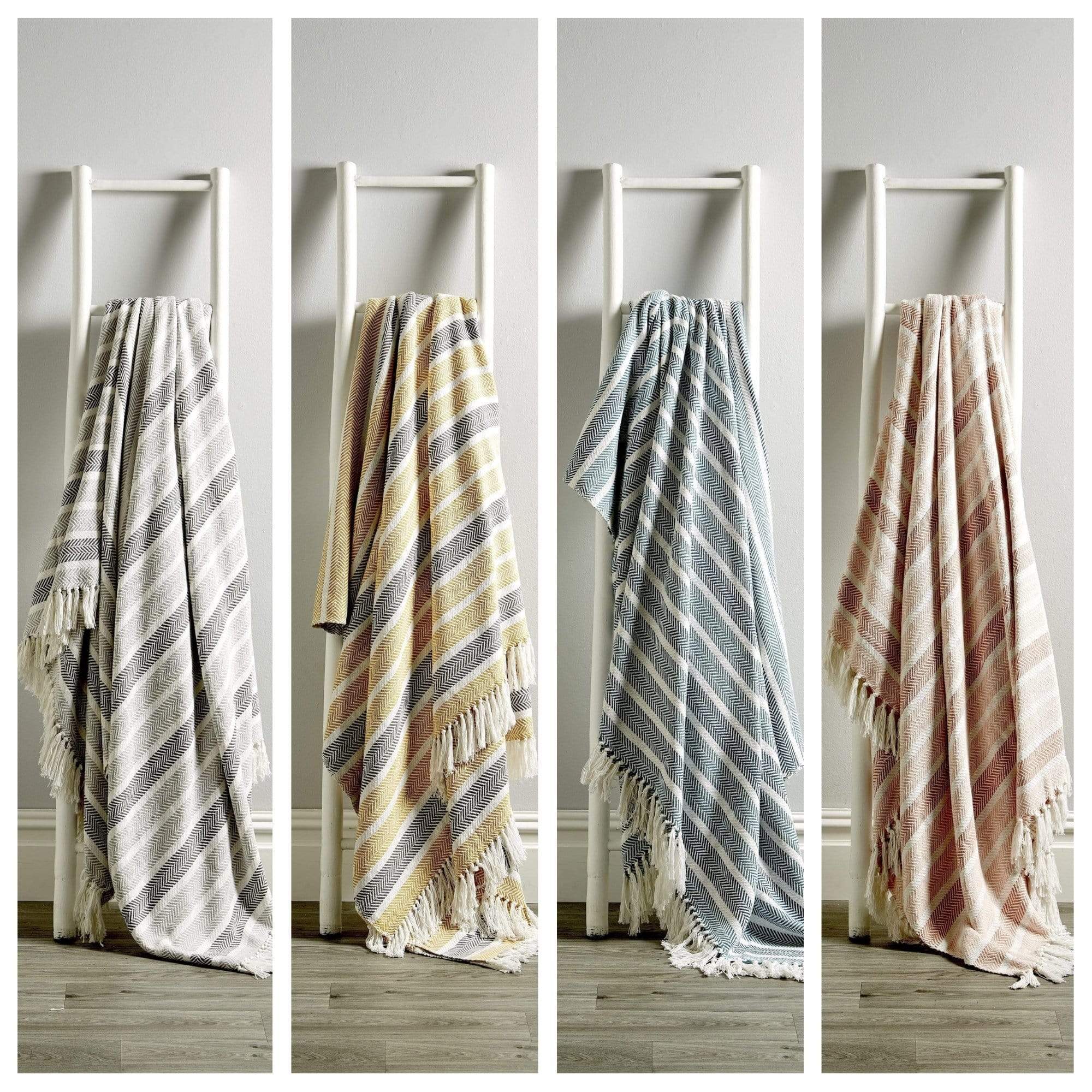 Olivia Rocco Striped Handwoven Cotton Throw Blanket with Tassels