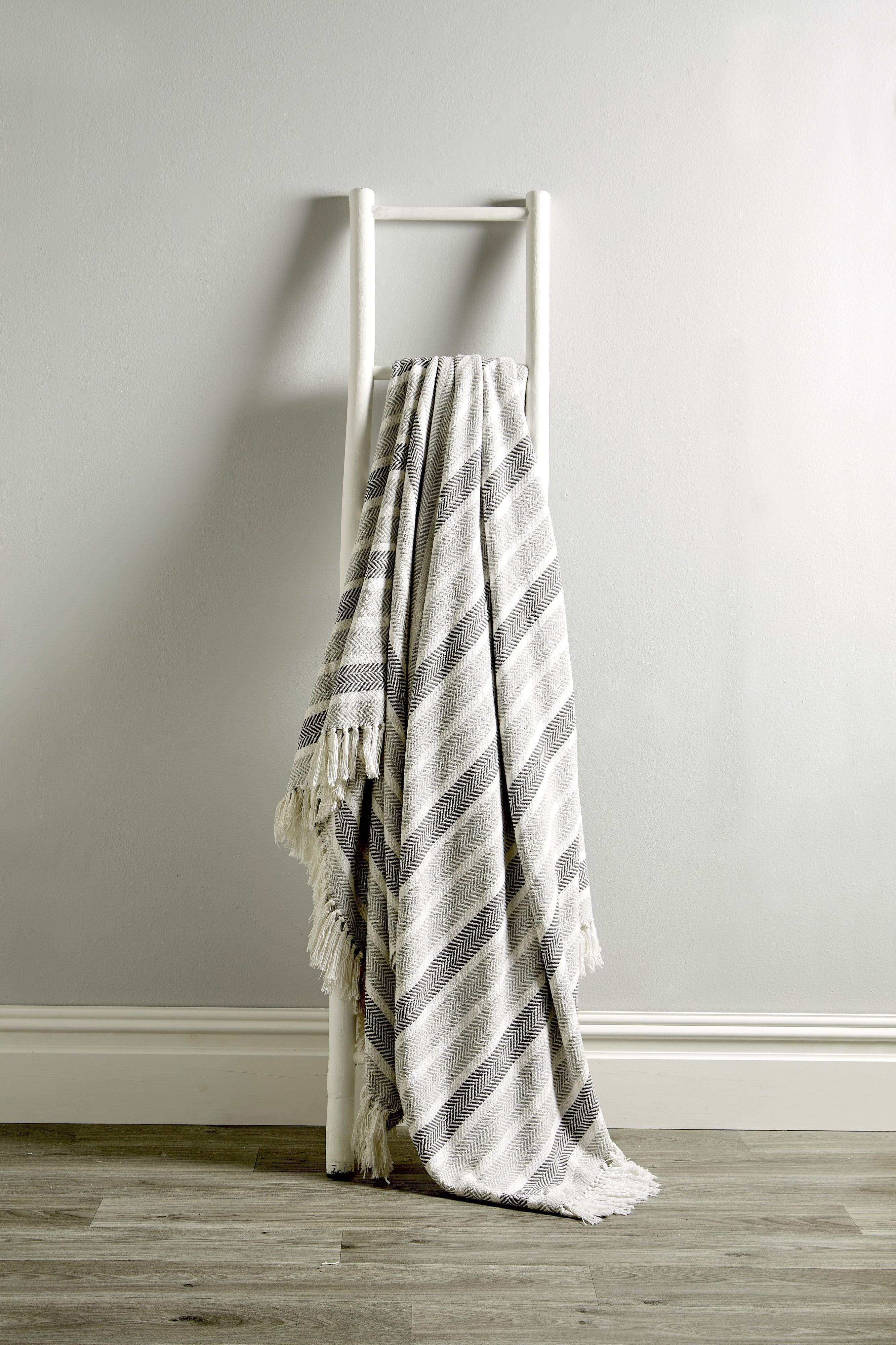 Olivia Rocco Striped Handwoven Cotton Throw Blanket with Tassels
