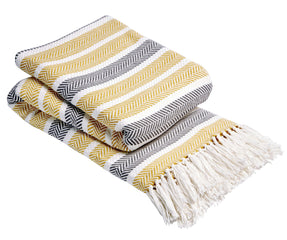 Olivia Rocco Striped Handwoven Cotton Throw Blanket with Tassels