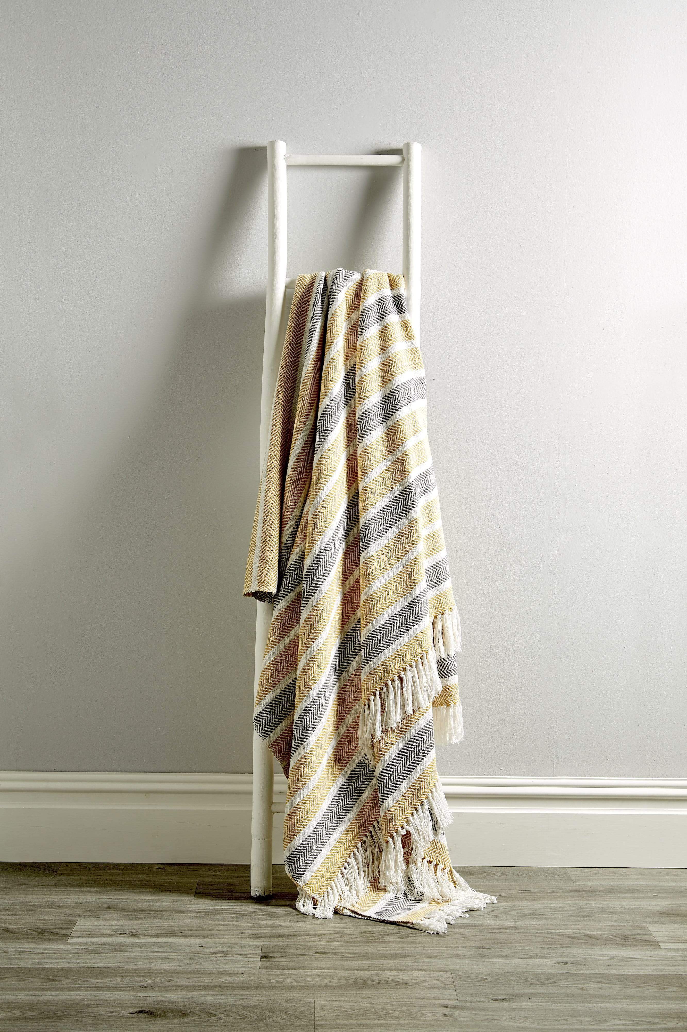 Olivia Rocco Striped Handwoven Cotton Throw Blanket with Tassels