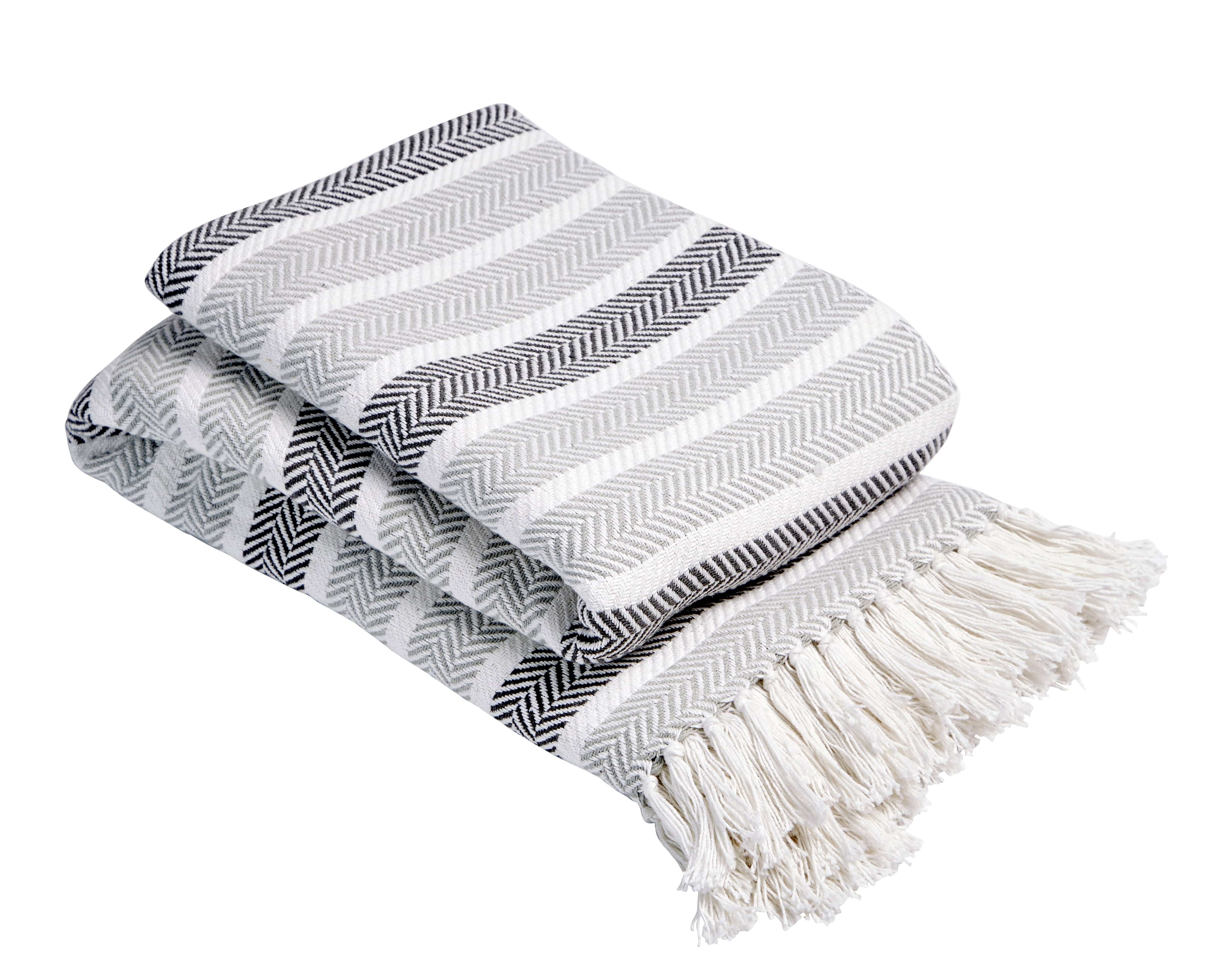 Olivia Rocco Striped Handwoven Cotton Throw Blanket with Tassels