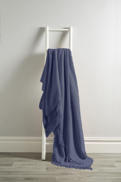 Olivia Rocco Lisbon Cotton Honeycomb Throw Blanket, Navy
