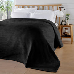 Olivia Rocco Florian Checked Cotton Throw, Black, 180 x 250 cm