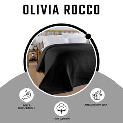 Olivia Rocco Florian Checked Cotton Throw, Black, 180 x 250 cm