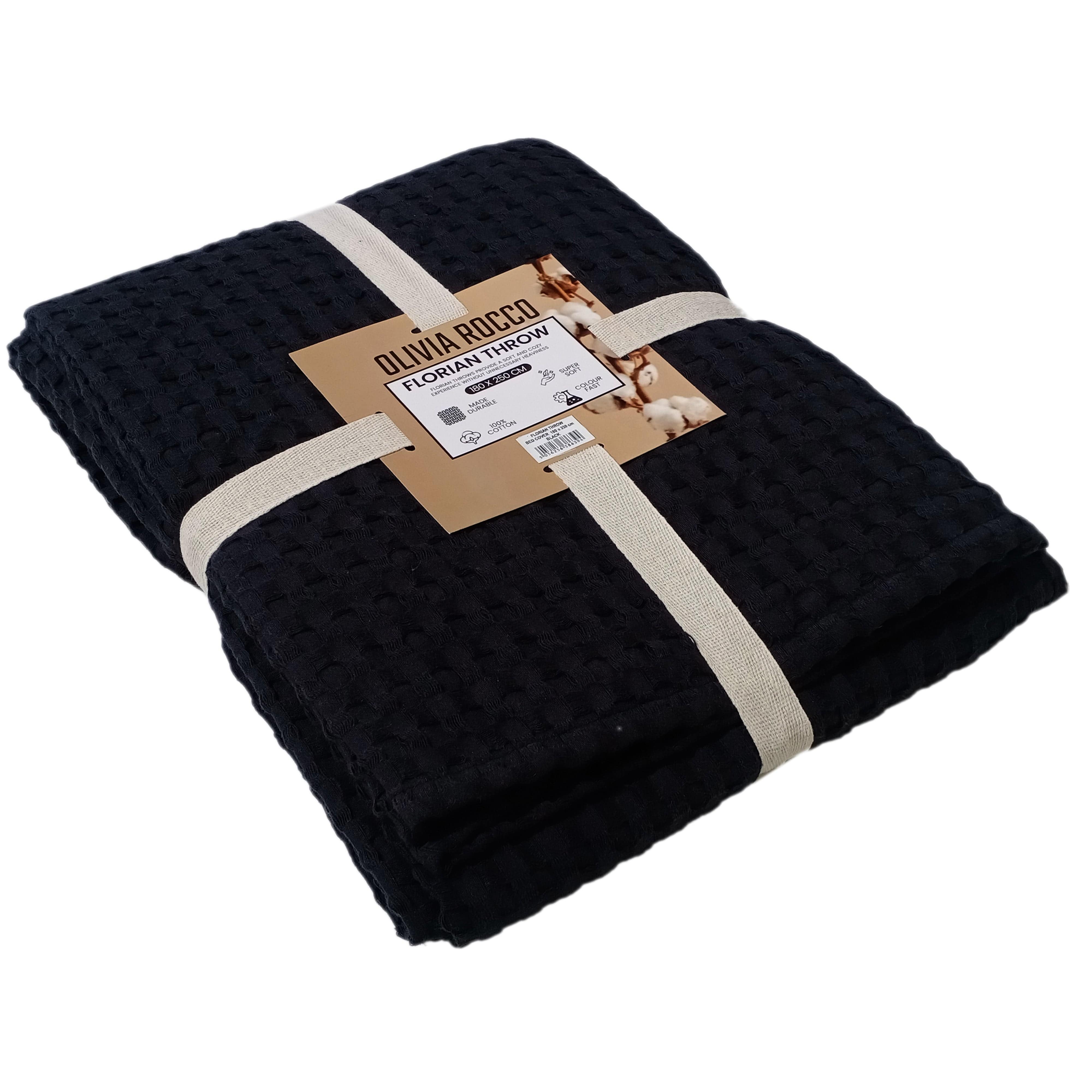 Olivia Rocco Florian Checked Cotton Throw, Black, 180 x 250 cm