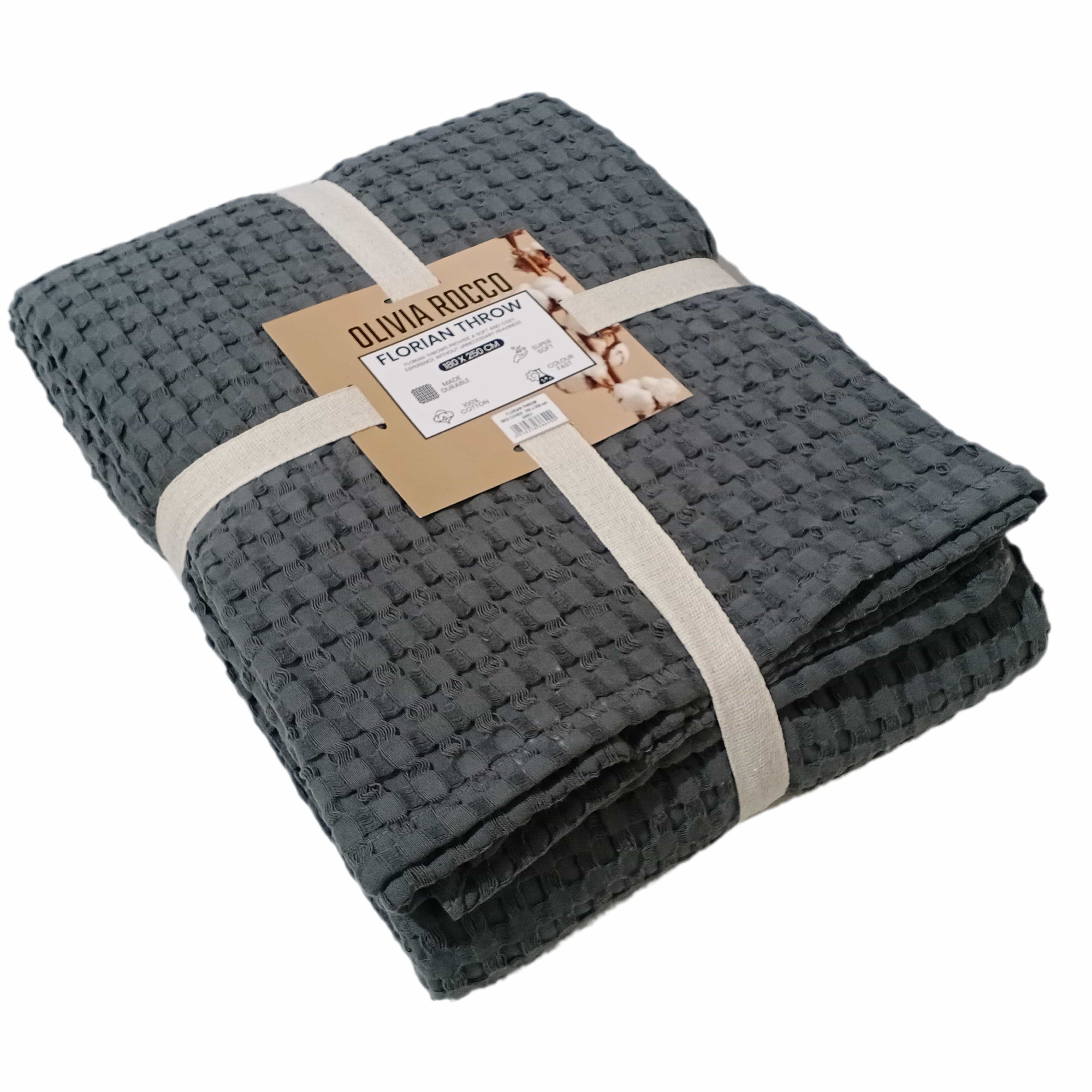 Olivia Rocco Florian Checked Cotton Throw, Grey, 180 x 250 cm