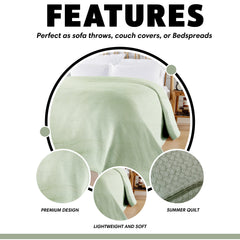 Olivia Rocco Florian Checked Cotton Throw, Sage Green, 180 x 250 cm