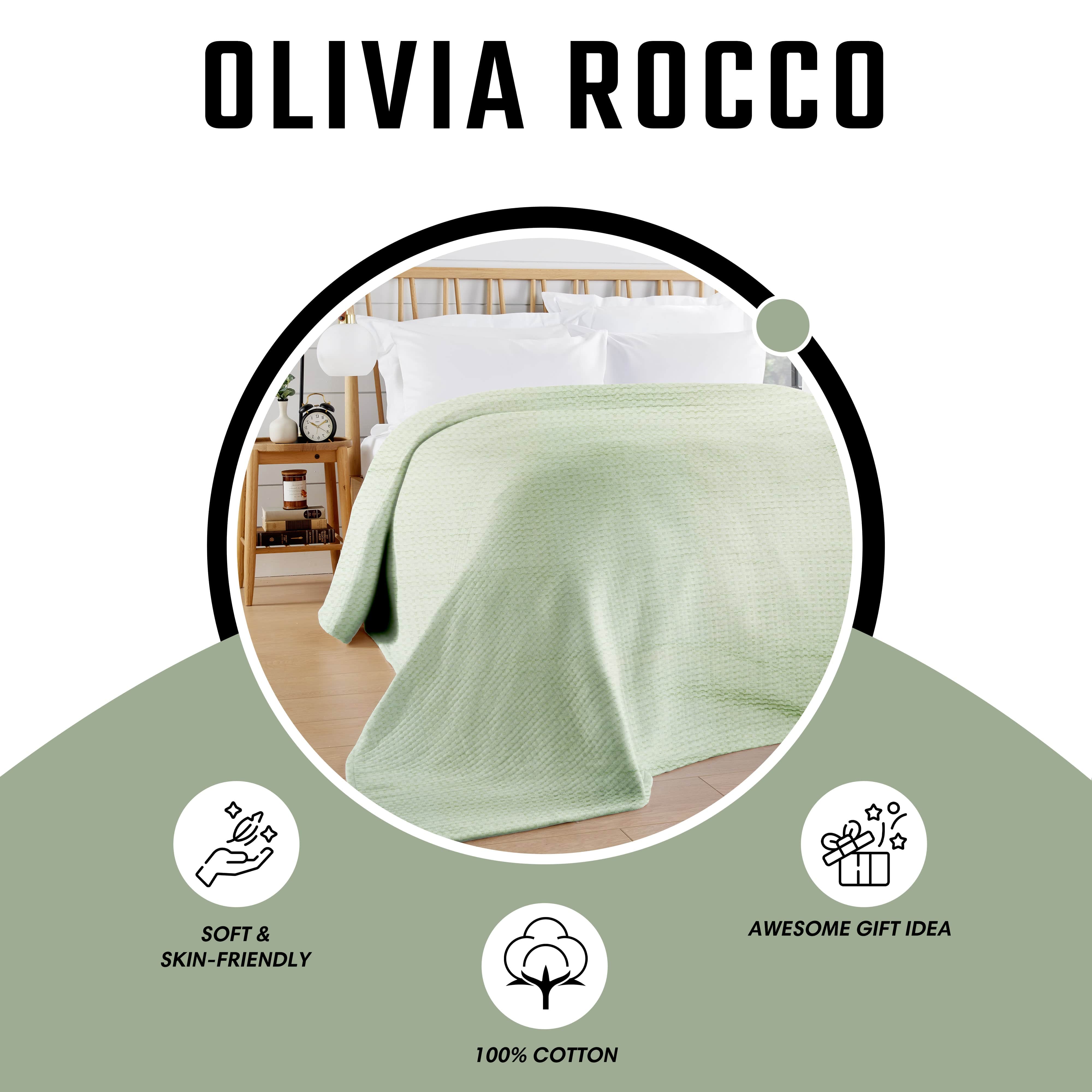 Olivia Rocco Florian Checked Cotton Throw, Sage Green, 180 x 250 cm
