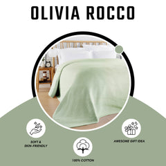 Olivia Rocco Florian Checked Cotton Throw, Sage Green, 180 x 250 cm