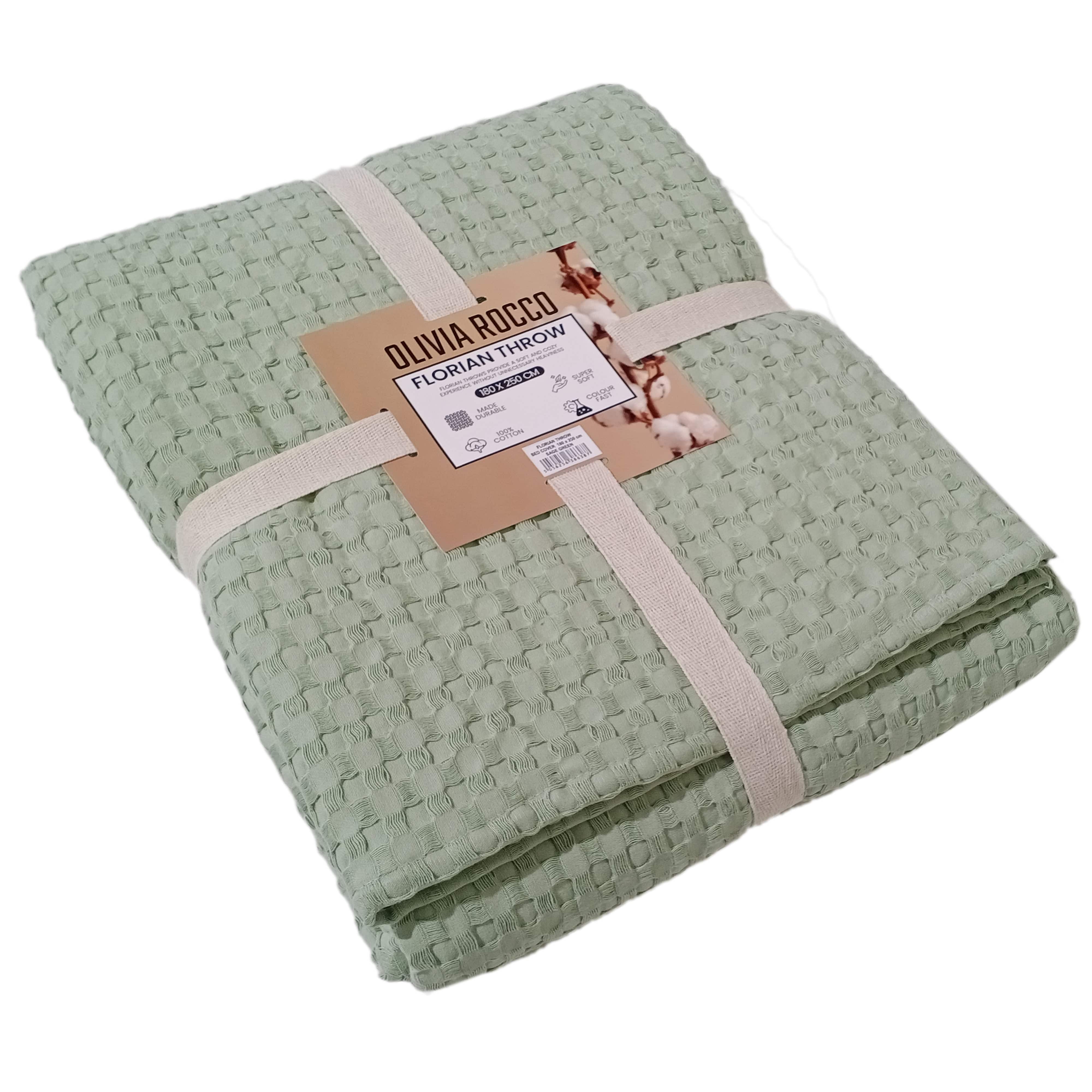 Olivia Rocco Florian Checked Cotton Throw, Sage Green, 180 x 250 cm