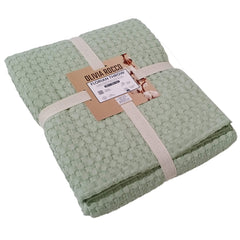 Olivia Rocco Florian Checked Cotton Throw, Sage Green, 180 x 250 cm