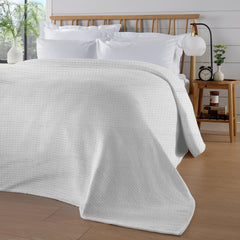Olivia Rocco Florian Checked Cotton Throw, White, 180 x 250 cm