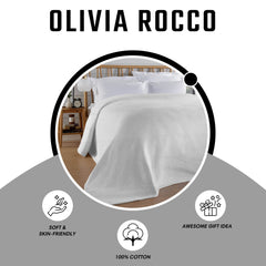 Olivia Rocco Florian Checked Cotton Throw, White, 180 x 250 cm