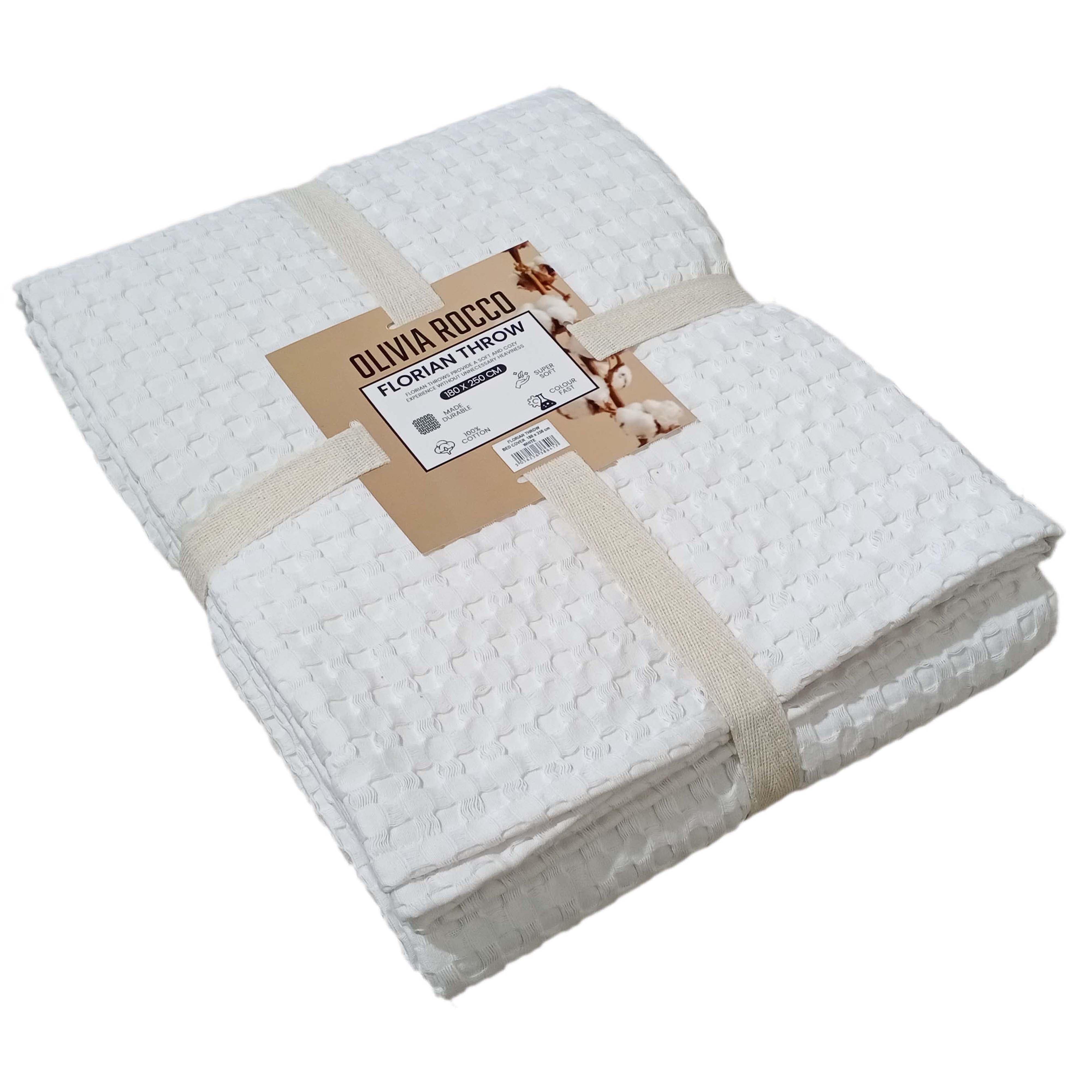 Olivia Rocco Florian Checked Cotton Throw, White, 180 x 250 cm