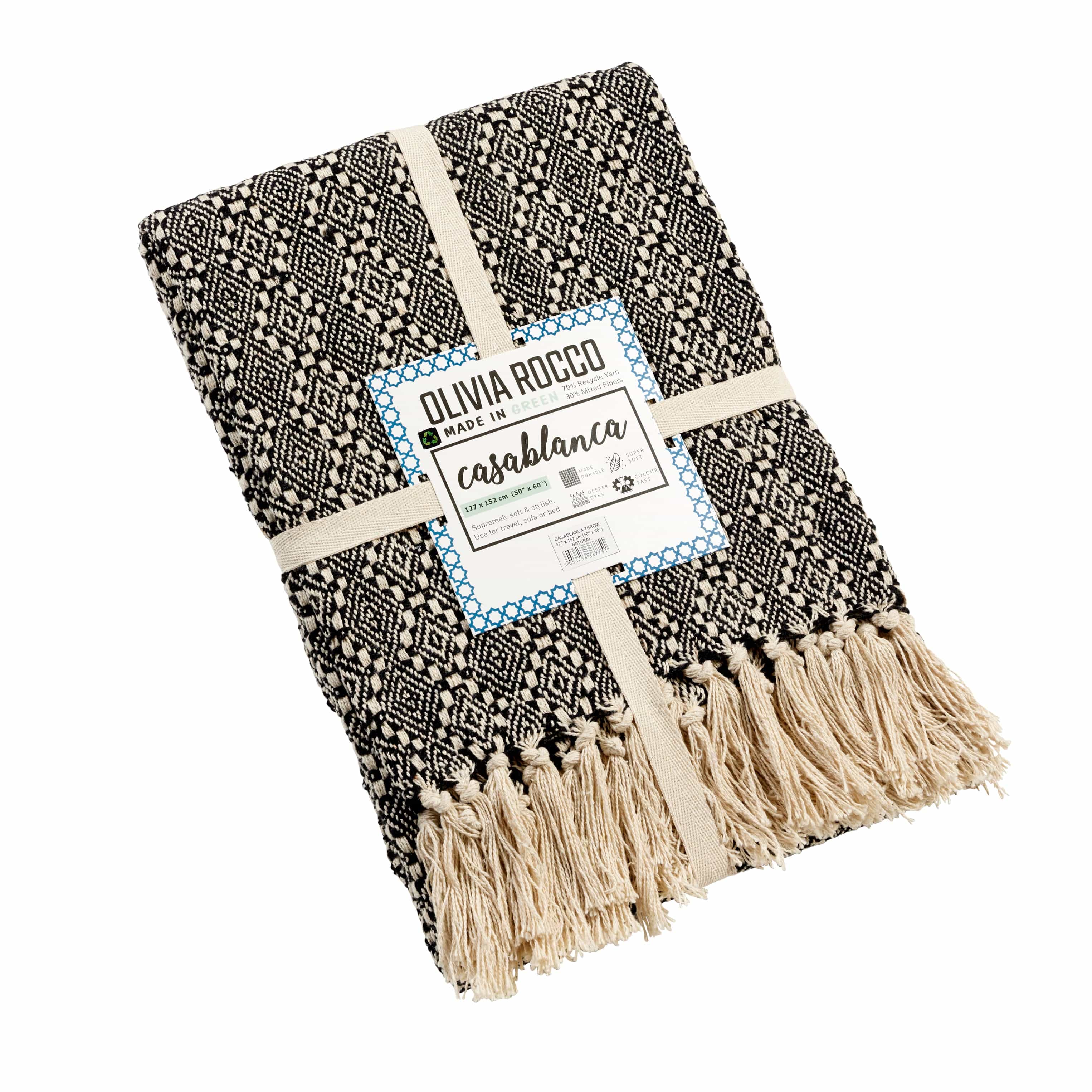 Olivia Rocco Casablanca Check Recycled Cotton Throw Blanket, Two Sizes