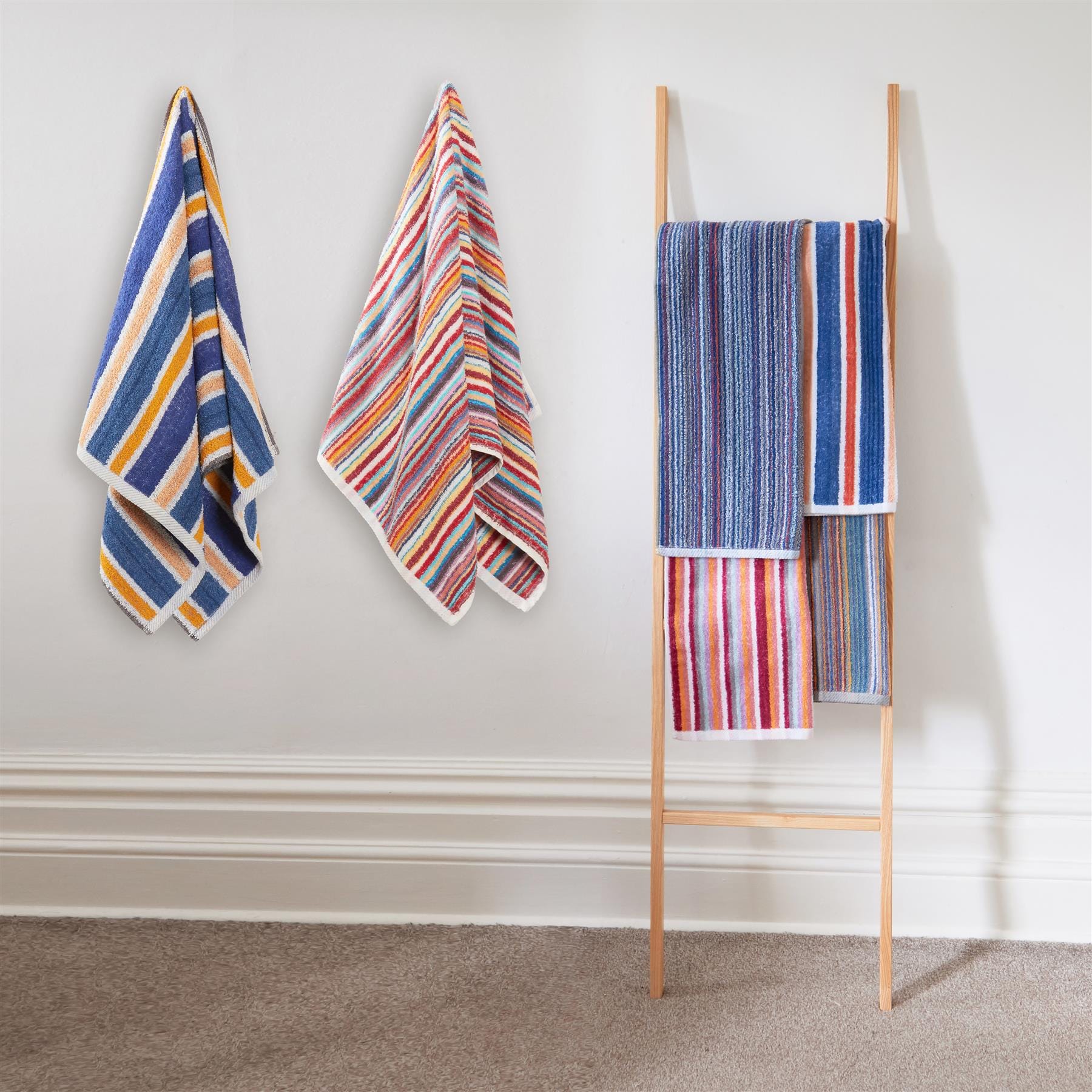 Olivia Rocco Recycled Cotton Stripe Towels, Set of 6, Assorted Colours