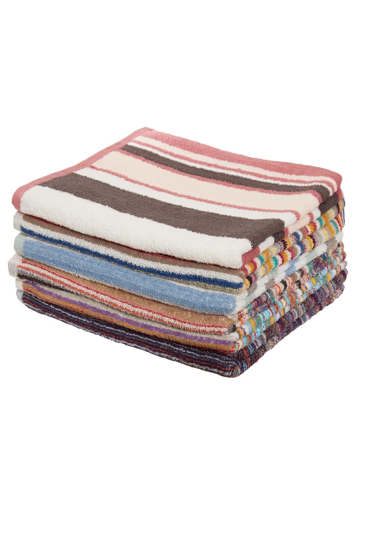 Olivia Rocco Recycled Cotton Stripe Towels, Set of 6, Assorted Colours