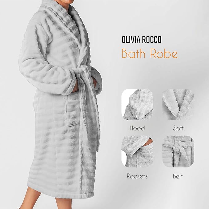 Olivia Rocco Hydro Ribbed 100% Cotton Hooded Bath Robe, Unisex
