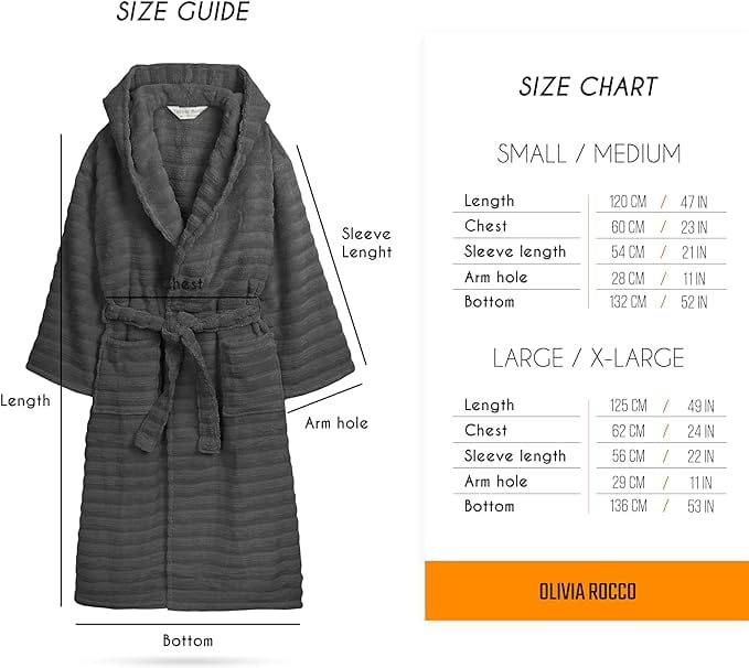 Olivia Rocco Hydro Ribbed 100% Cotton Hooded Bath Robe, Unisex