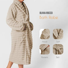 Olivia Rocco Hydro Ribbed 100% Cotton Hooded Bath Robe, Unisex
