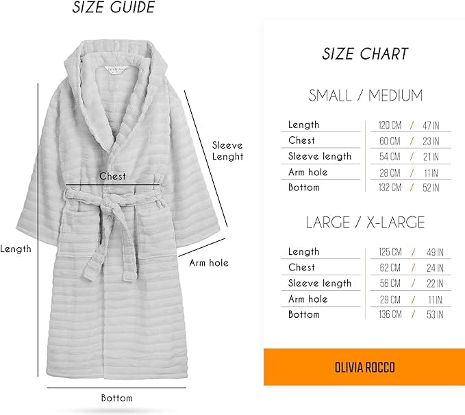 Olivia Rocco Hydro Ribbed 100% Cotton Hooded Bath Robe, Unisex