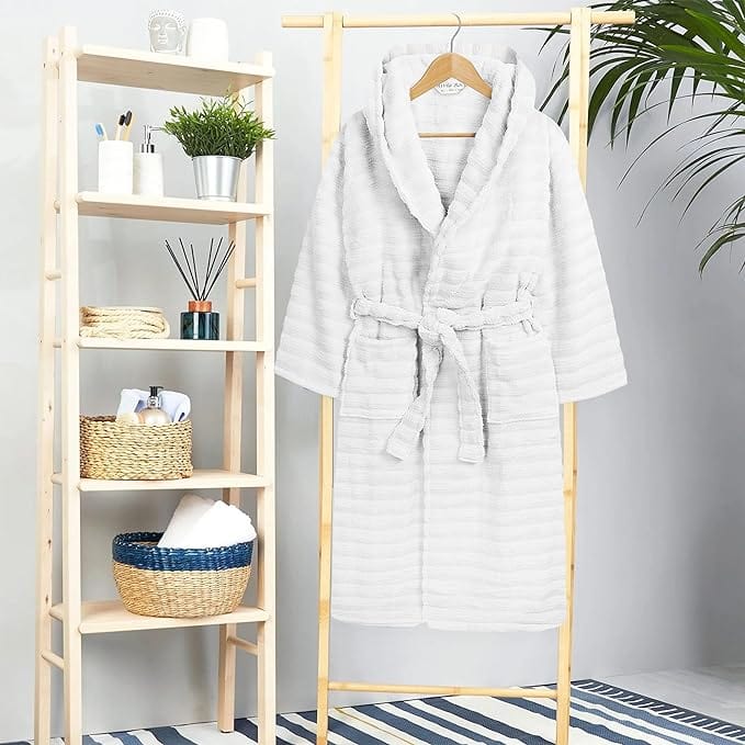 Olivia Rocco Hydro Ribbed 100% Cotton Hooded Bath Robe, Unisex