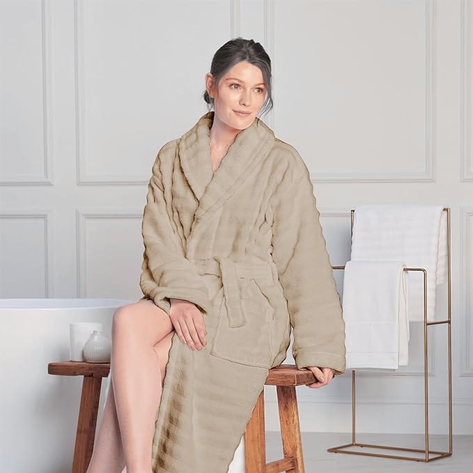 Olivia Rocco Hydro Ribbed 100% Cotton Hooded Bath Robe, Unisex