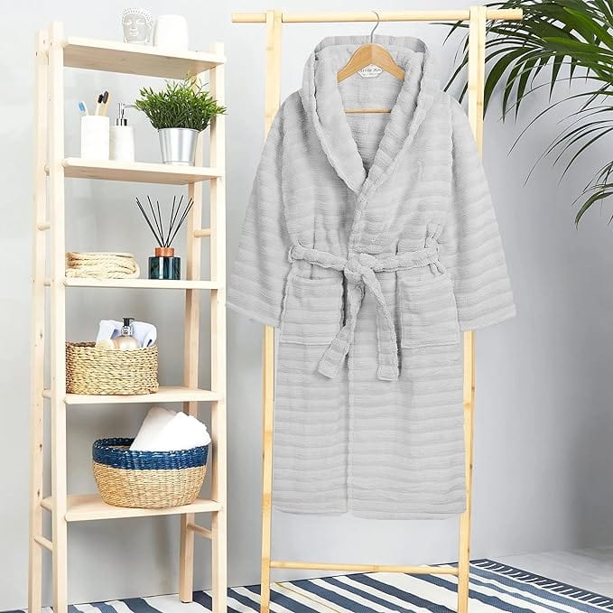 Olivia Rocco Hydro Ribbed 100% Cotton Hooded Bath Robe, Unisex