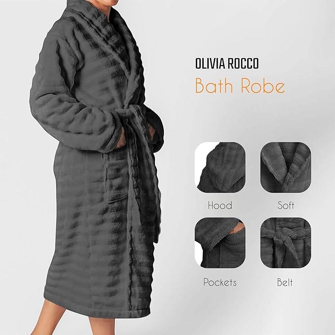 Olivia Rocco Hydro Ribbed 100% Cotton Hooded Bath Robe, Unisex