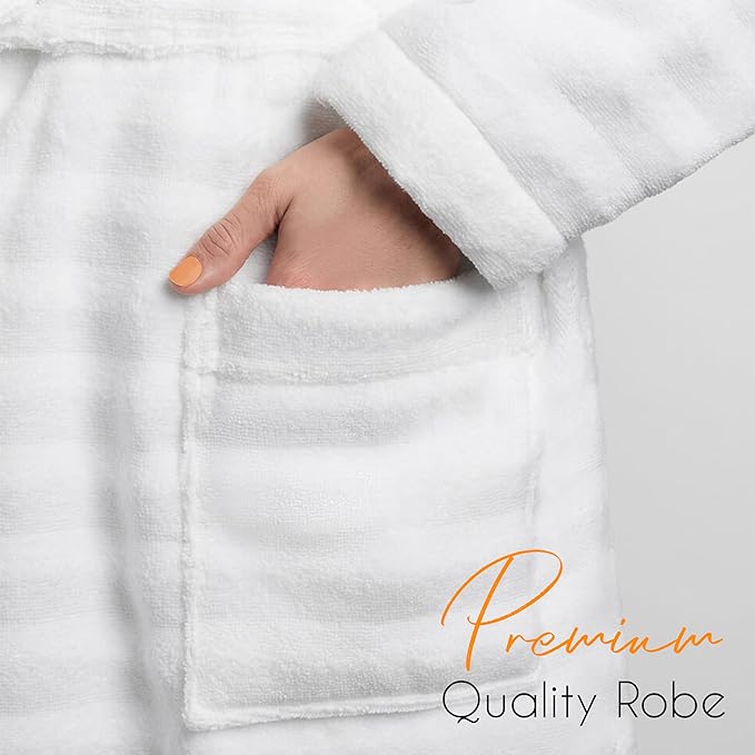 Olivia Rocco Hydro Ribbed 100% Cotton Hooded Bath Robe, Unisex
