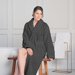 Olivia Rocco Hydro Ribbed 100% Cotton Hooded Bath Robe, Unisex