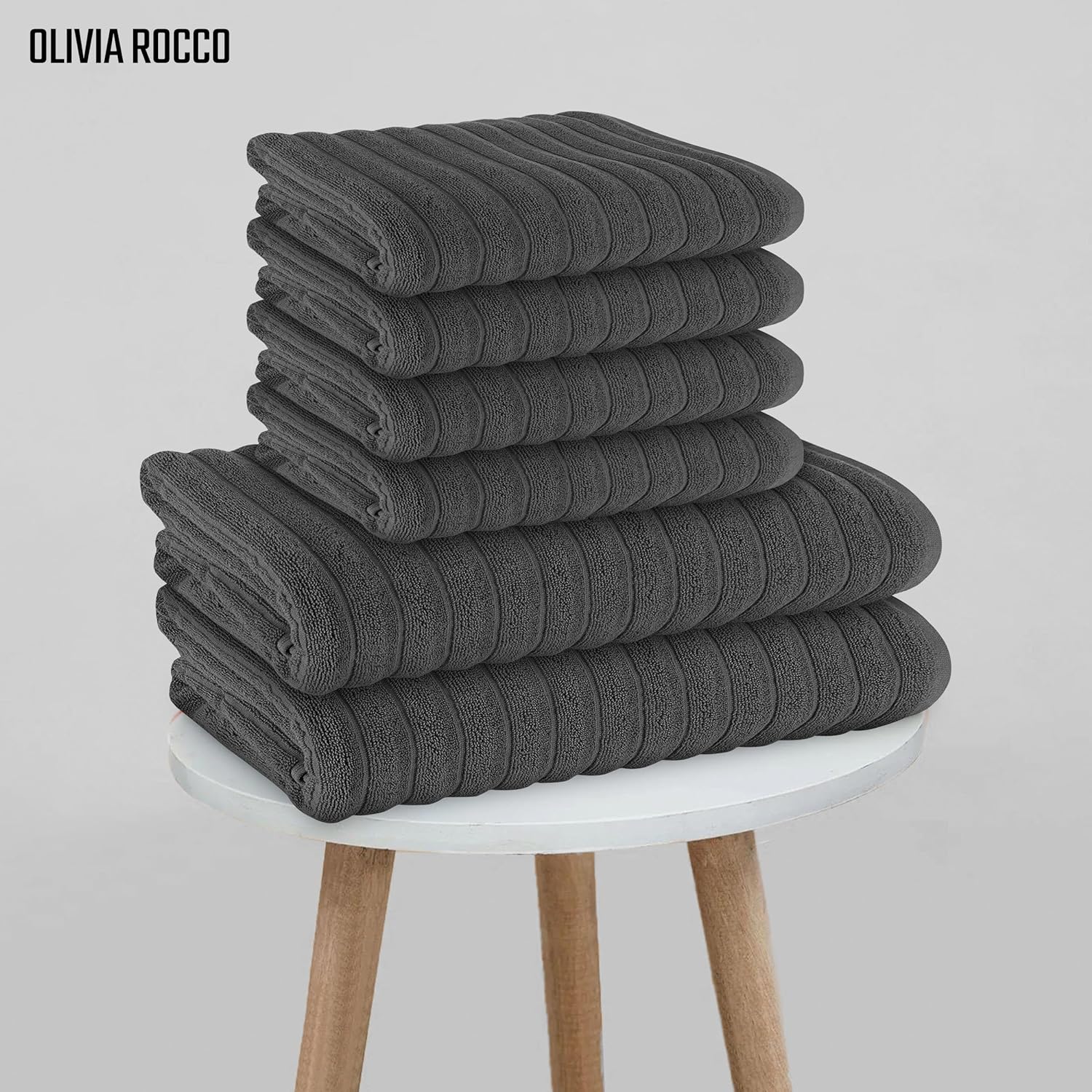 Olivia Rocco Ribbed Cotton Towels, 2 Bath Sheets or 6 Piece Bale