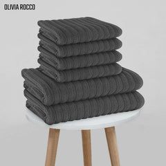 Olivia Rocco Ribbed Cotton Towels, 2 Bath Sheets or 6 Piece Bale
