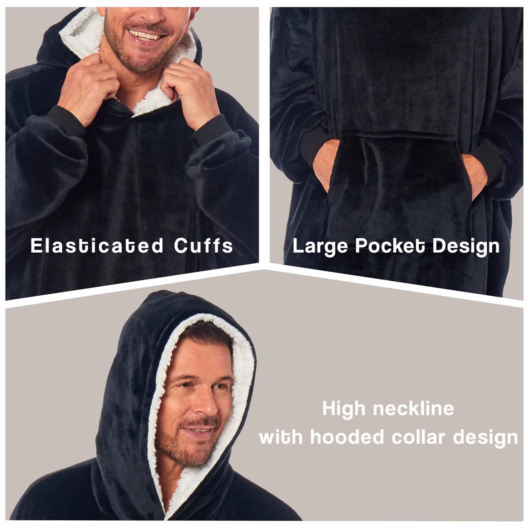 Oversized Men's Hooded Blanket Sweatshirt With Sherpa Lining Cotton Rich Super Soft Everyday