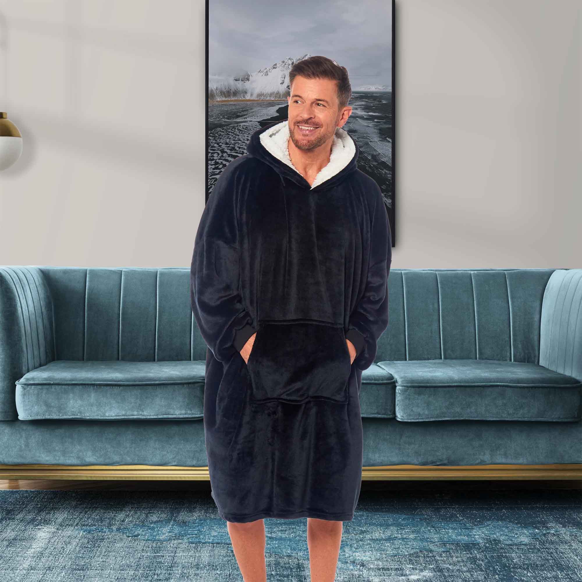 Oversized Men's Hooded Blanket Sweatshirt With Sherpa Lining Cotton Rich Super Soft Everyday