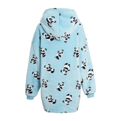 Oversized Panda Hooded Plush Fleece Blanket With Sherpa Lining