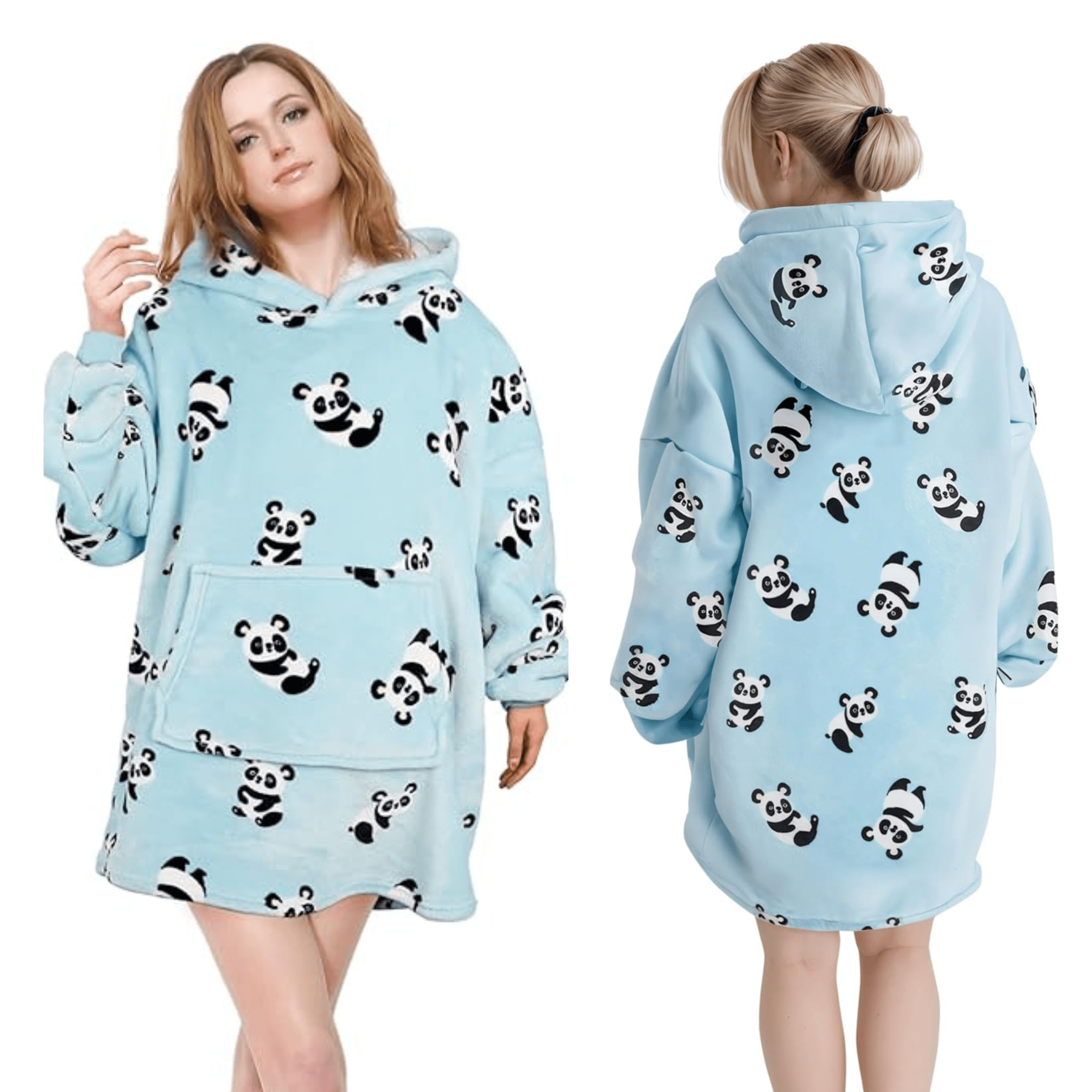 Oversized Panda Hooded Plush Fleece Blanket With Sherpa Lining