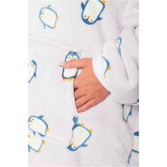 Penguin Hooded Blanket Oversized Sherpa Fur Lining Ultra Soft Plush Flannel