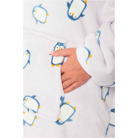 Penguin Hooded Blanket Oversized Sherpa Fur Lining Ultra Soft Plush Flannel