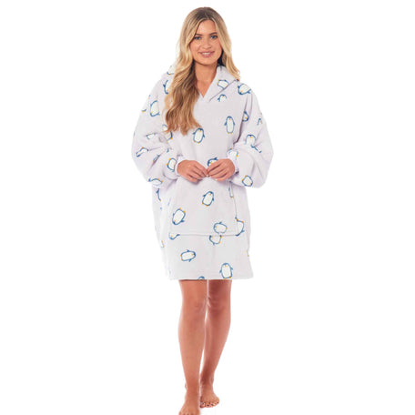 Penguin Hooded Blanket Oversized Sherpa Fur Lining Ultra Soft Plush Flannel